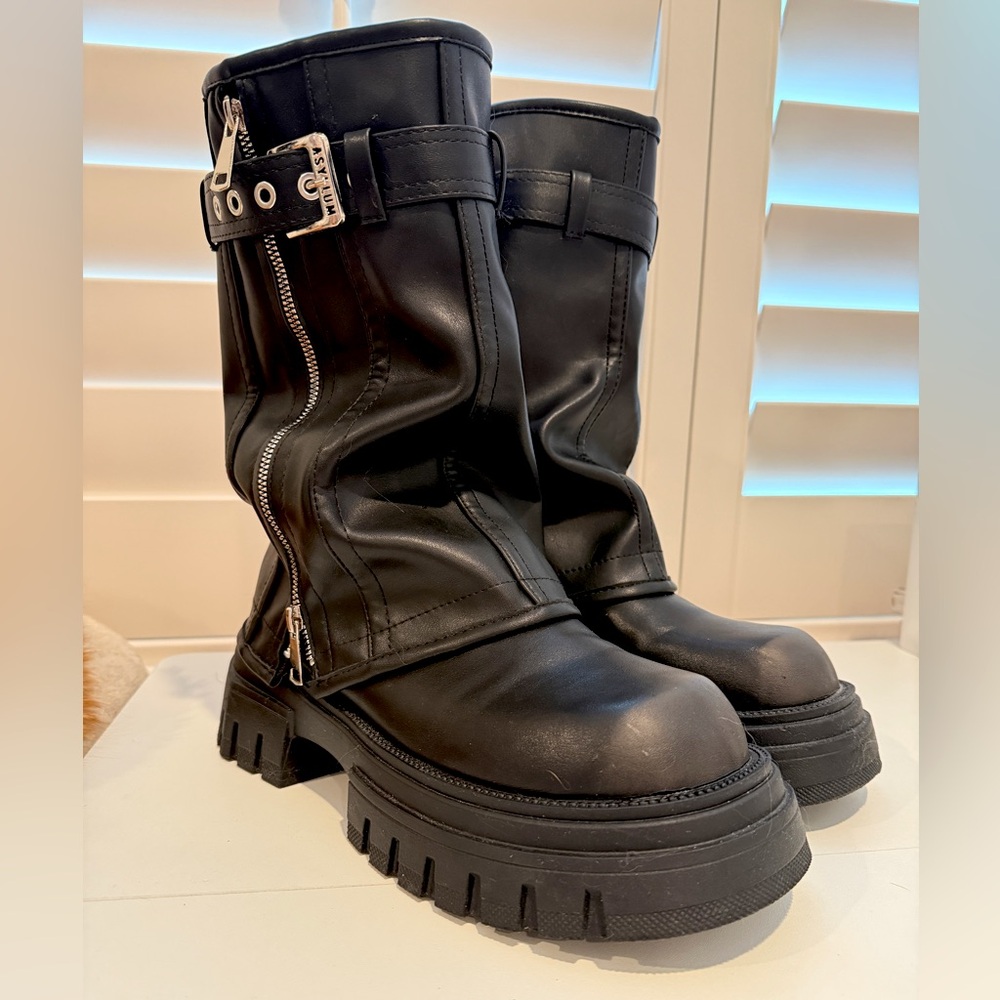 Asyllum Platform Fold Over Chunky Boots (Black)